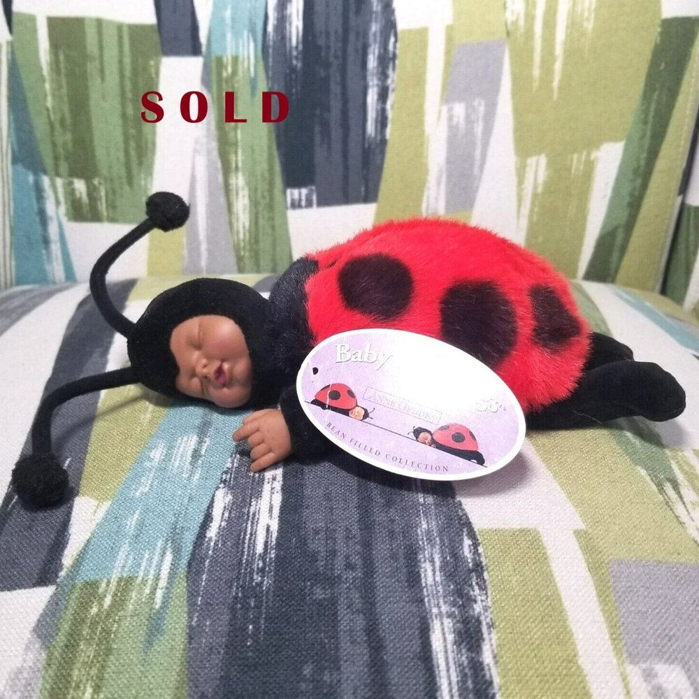Vtg Anne Geddes Baby Ladybugs Plush Doll African American Bead Filled Collection